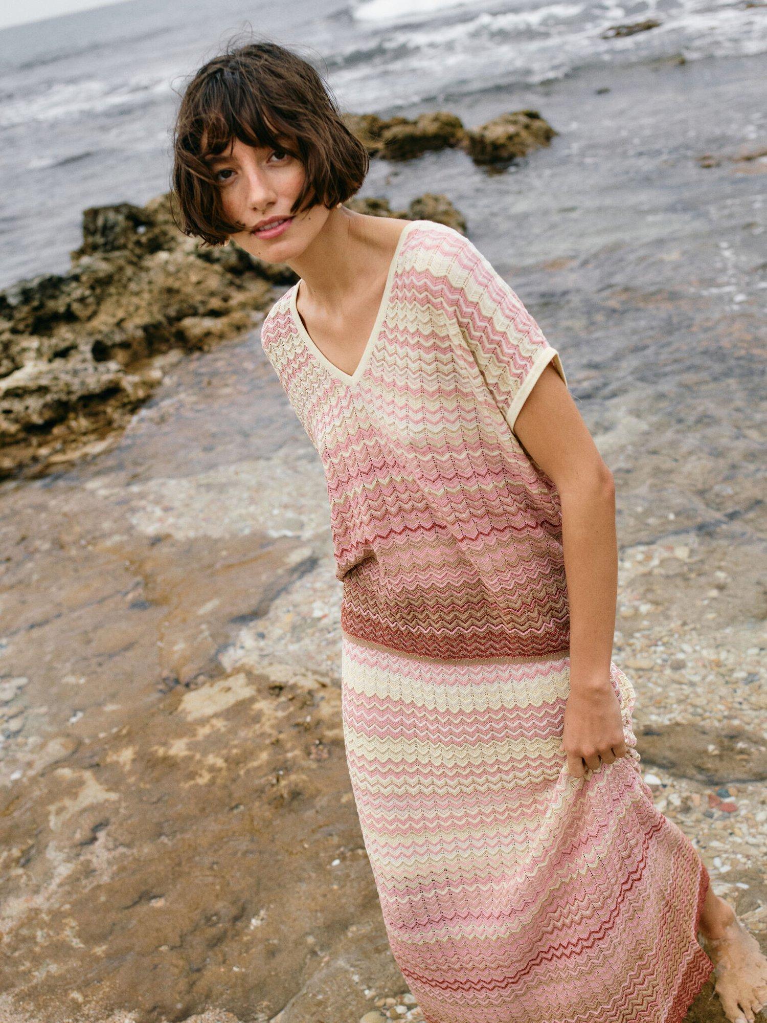 Product image 3 of 5, which shows MOS MOSH Shani Cotton Blend V-Neck Knit Top, Multi, S