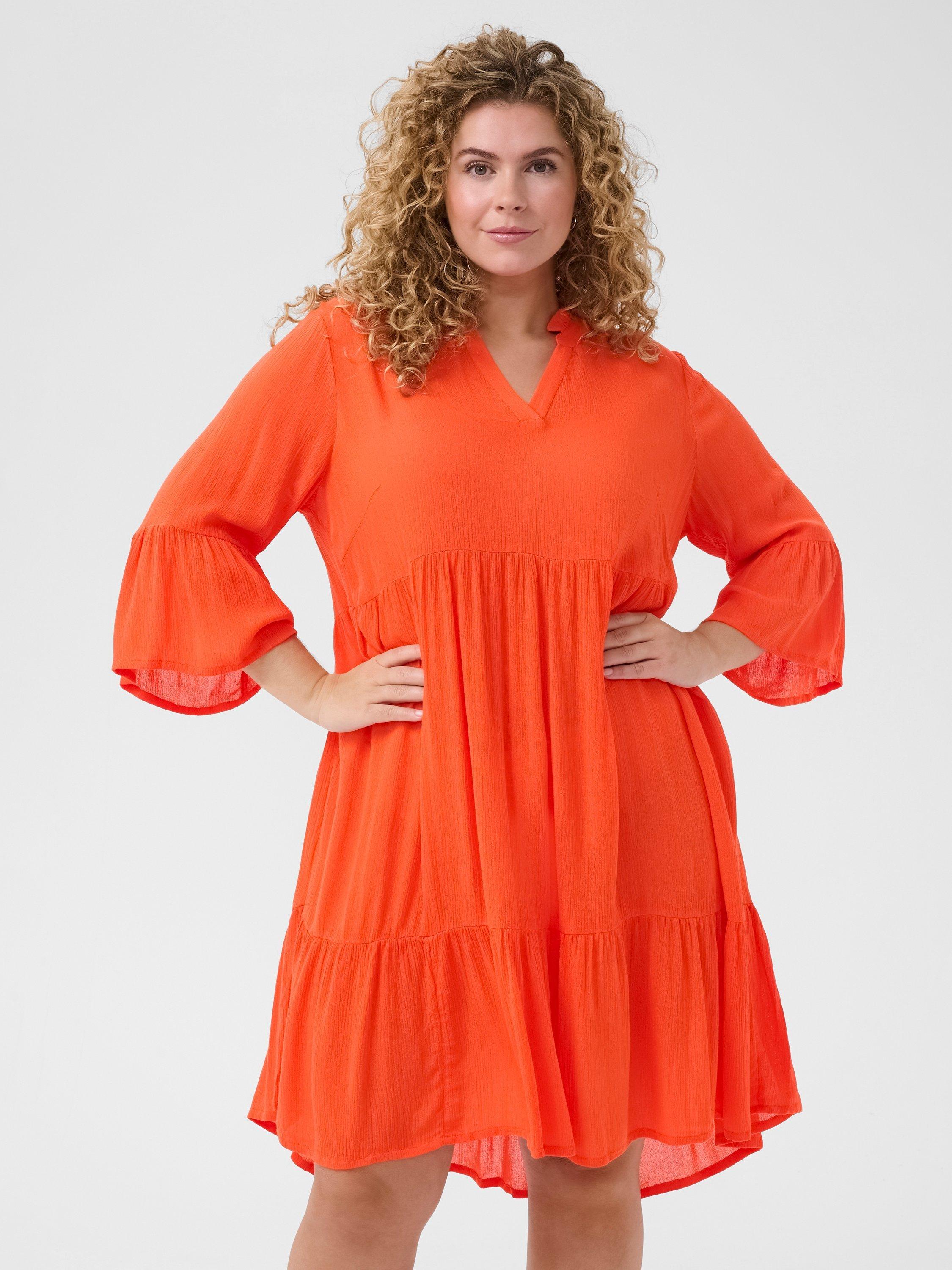 Product image 1 of 6, which shows KAFFE Kcmariana Ami V-Neck Dress, Mid Orange, 22