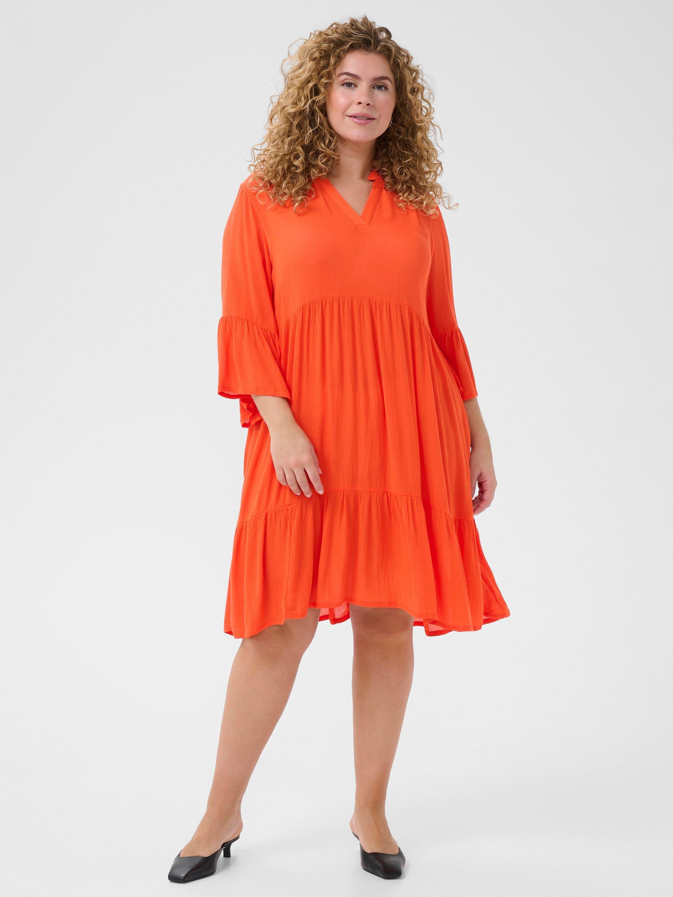 Product image 3 of 6, which shows KAFFE Kcmariana Ami V-Neck Dress, Mid Orange, 22