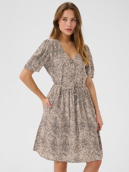 KAFFE KAliana Short Sleeved Leopard Print Dress, Multi, Multi