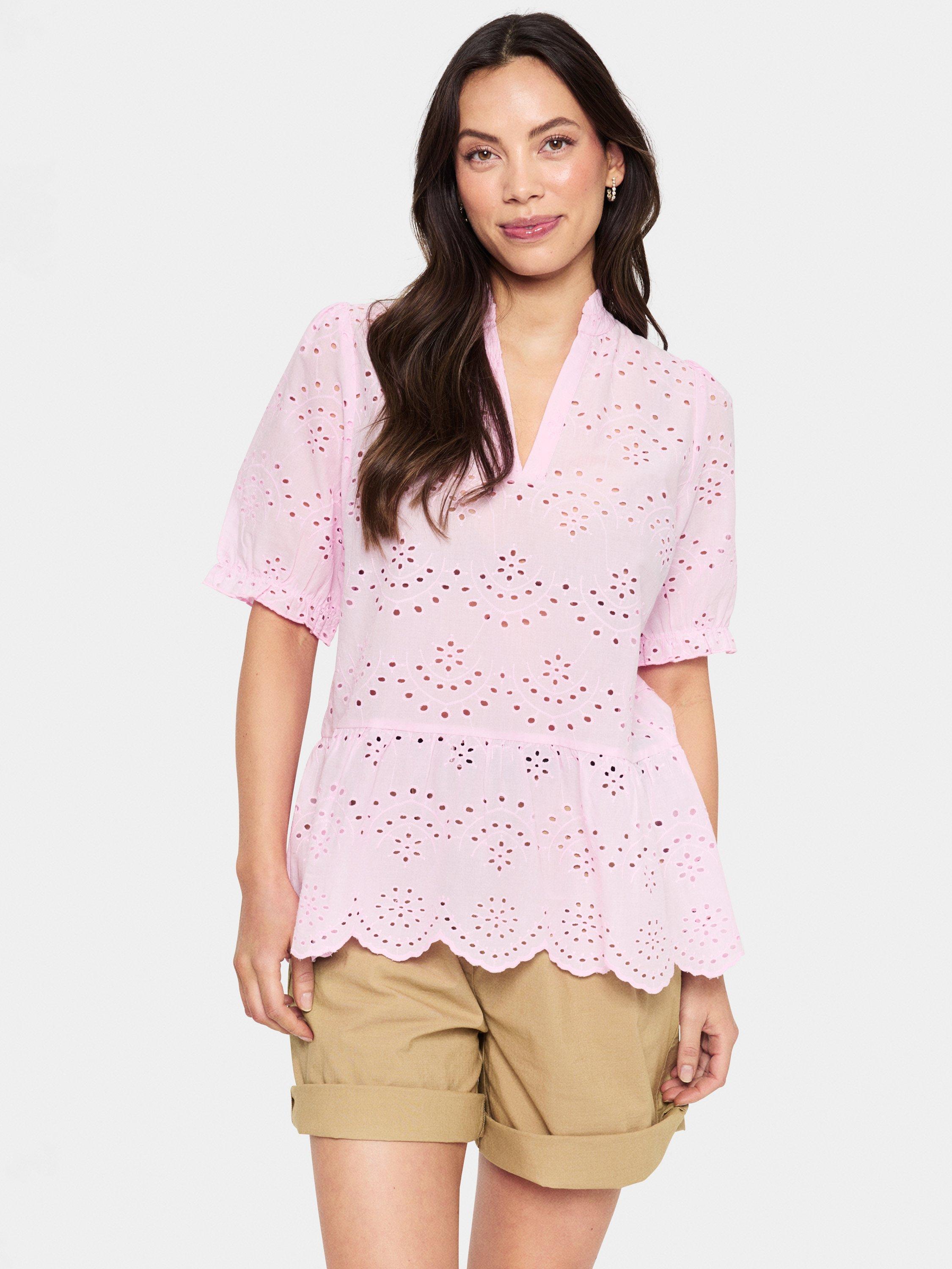 Product image 1 of 6, which shows Saint Tropez Geleksa Broderie Angalise Top, Mid Pink, XS