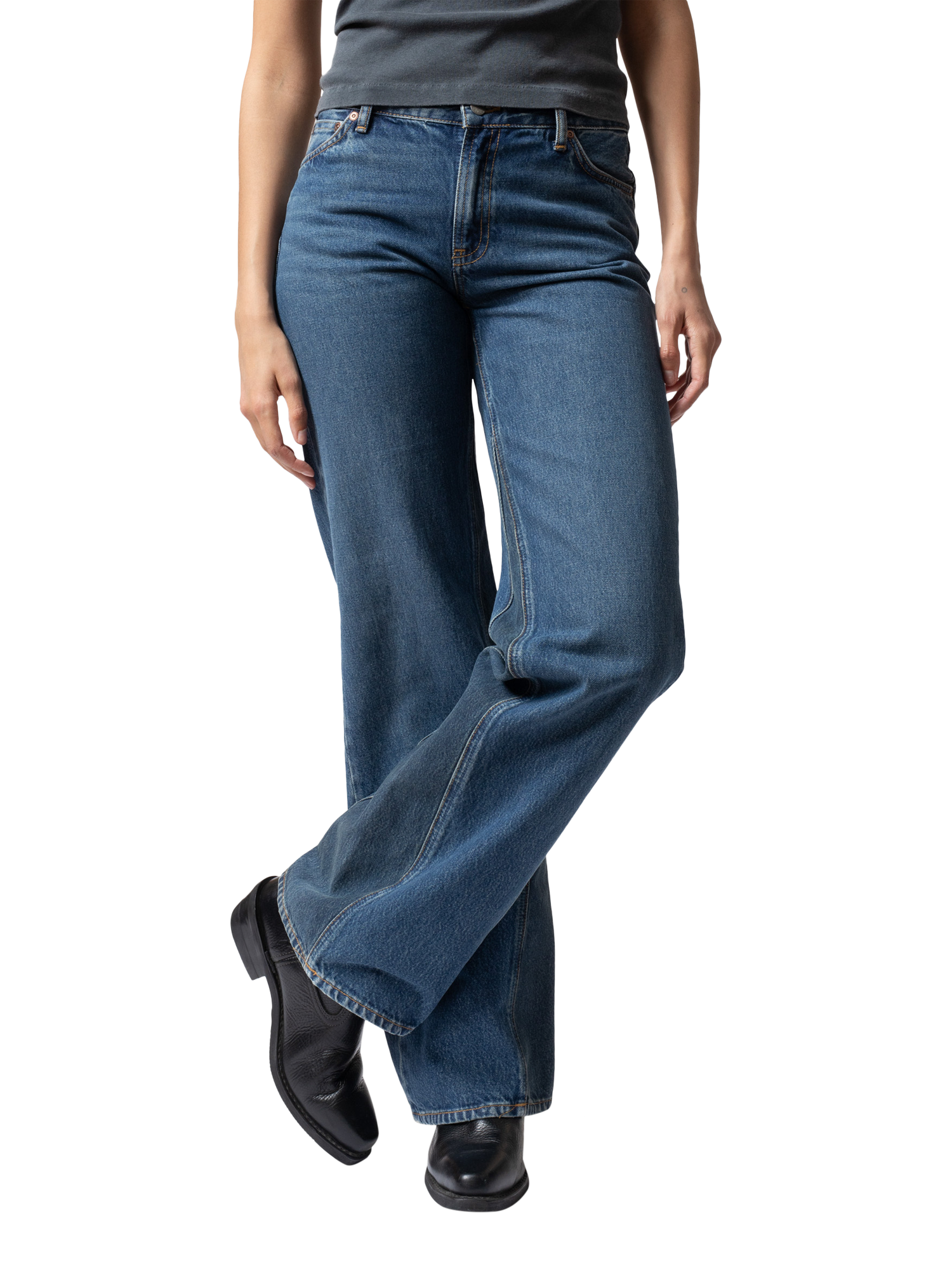 Product image 1 of 8, which shows Nudie Jeans Heidi Wide Leg Jeans, Blue, W26/L30