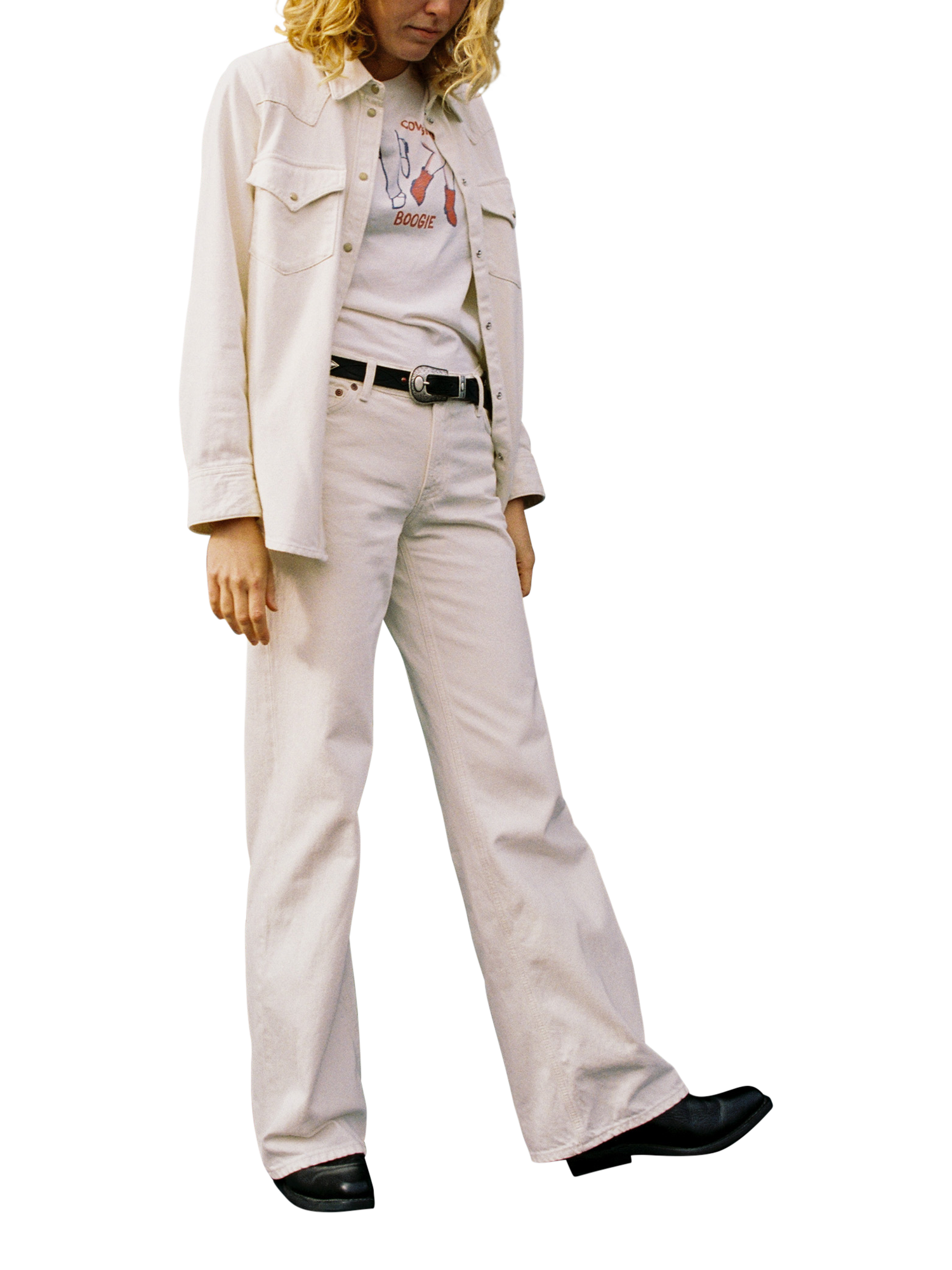 Product image 1 of 6, which shows Nudie Jeans Heidi Wide Leg Jeans, White, W24/L30