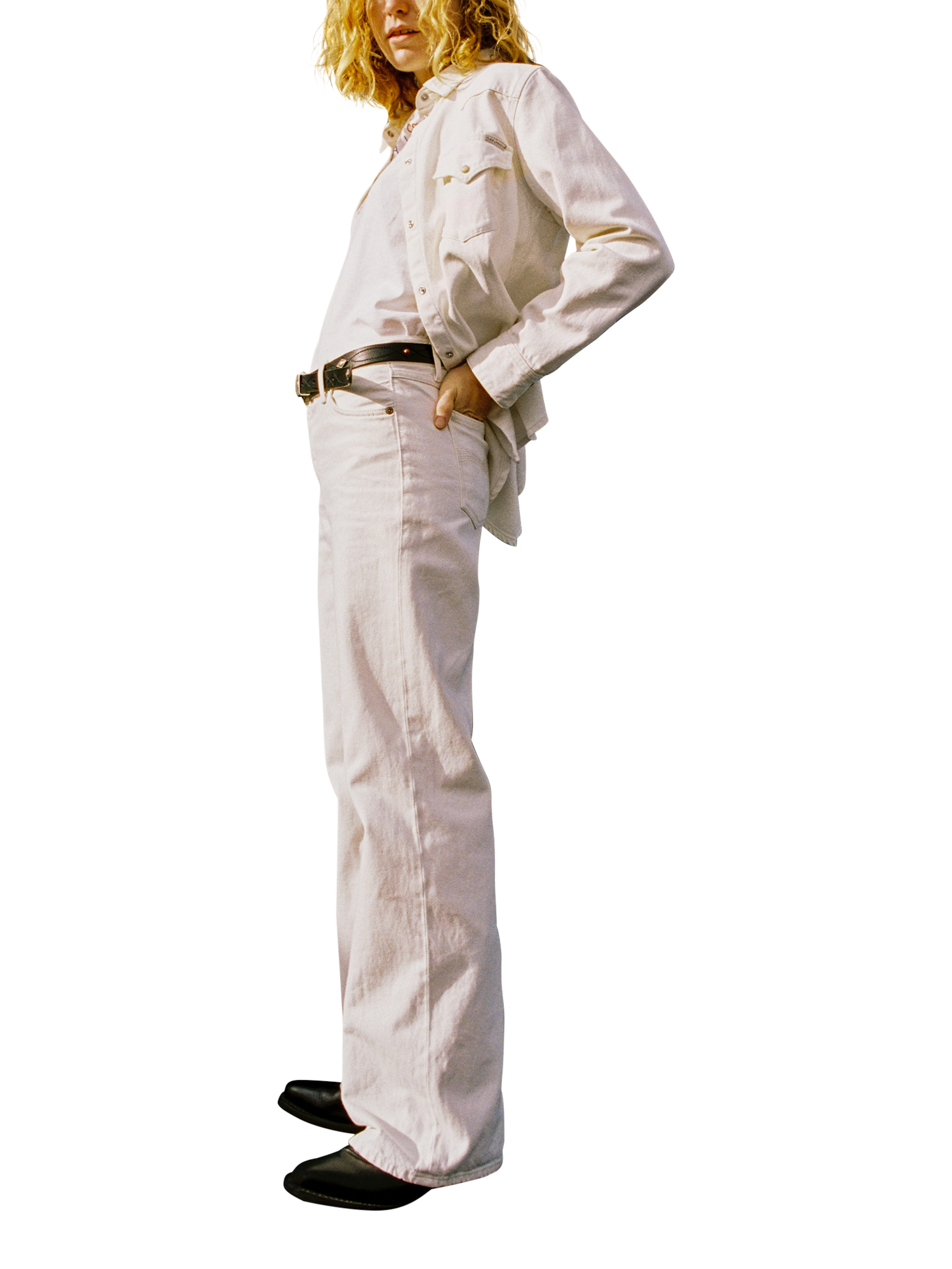 Product image 2 of 6, which shows Nudie Jeans Heidi Wide Leg Jeans, White, W24/L30