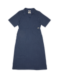 Nudie Jeans Ronya Short Sleeve Open Collar Striped Cotton Midi Dress, Blue/White