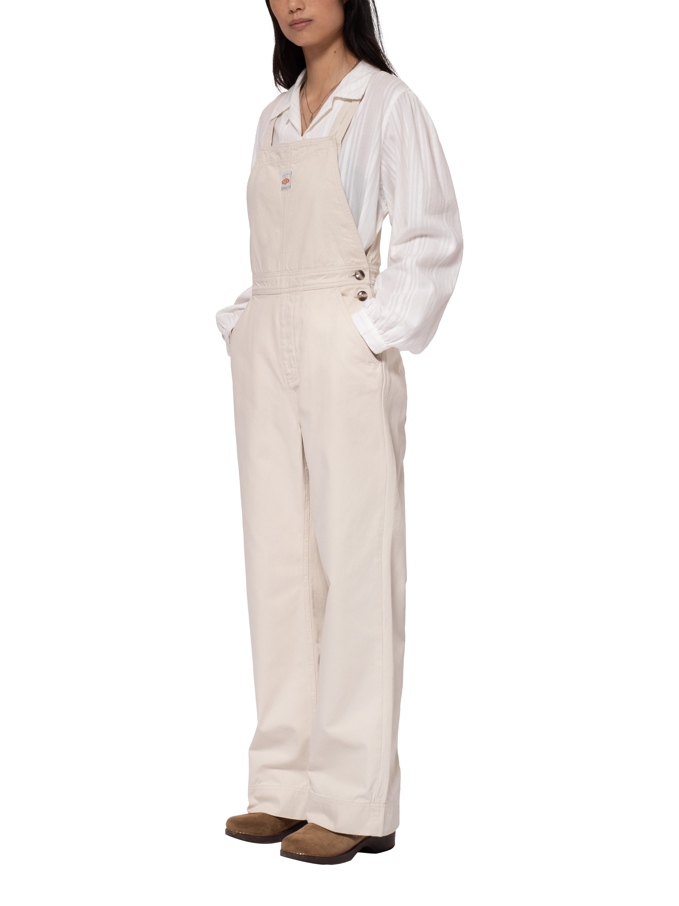 Product image 2 of 3, which shows Nudie Jeans Judy Workwear Cotton Twill Dungarees, Off White, XS
