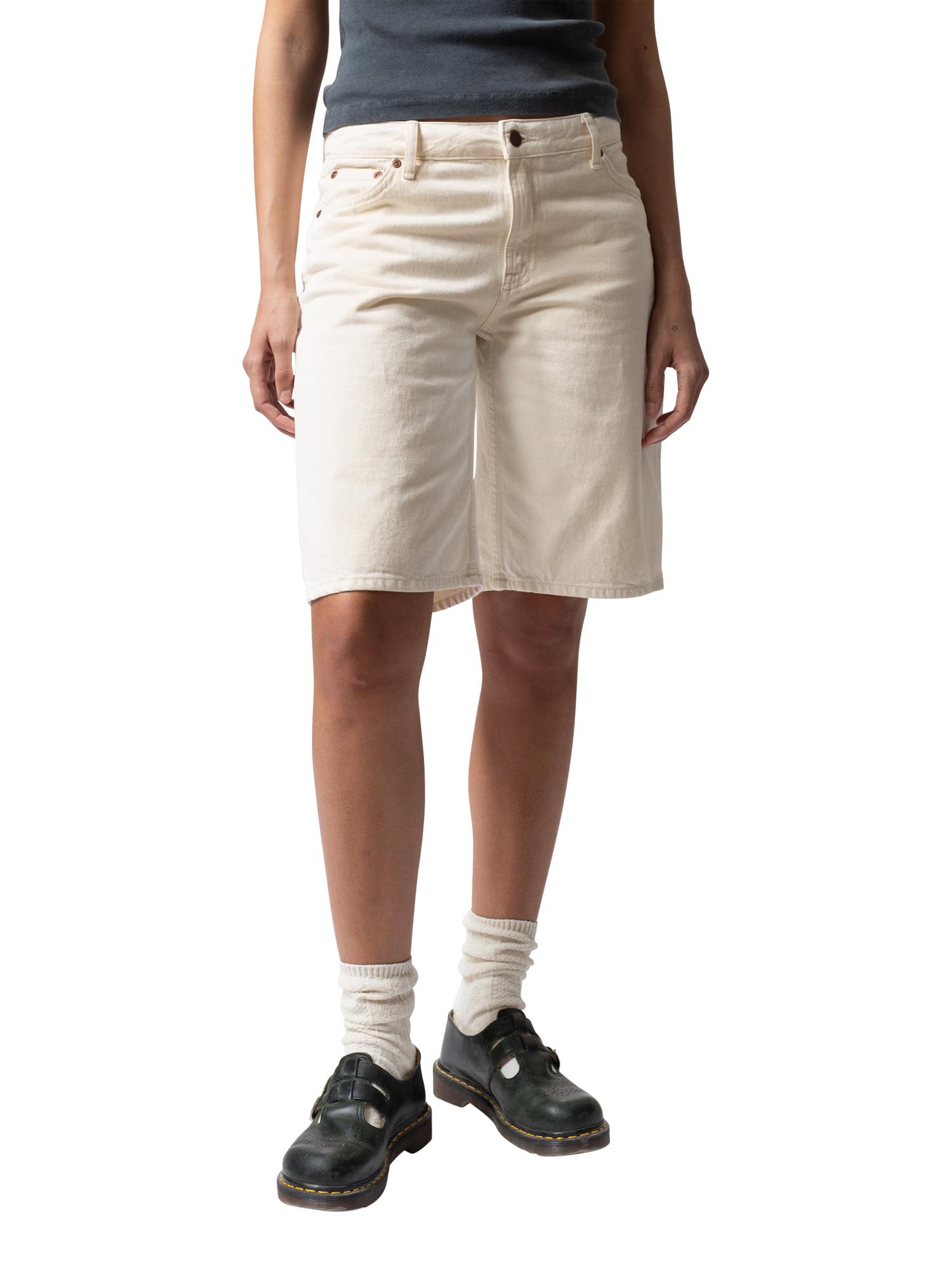 Product image 1 of 6, which shows Nudie Jeans Meja Denim Shorts, White, 24