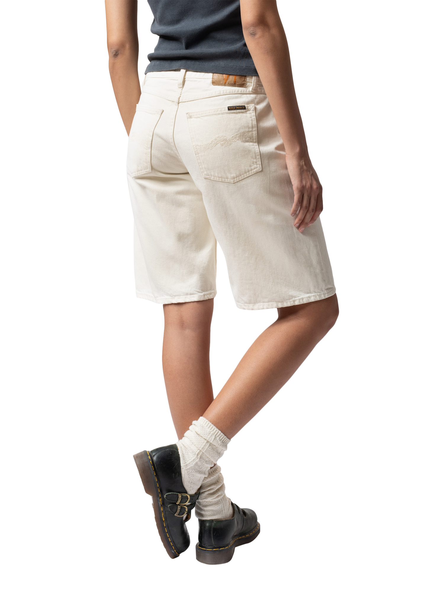 Product image 2 of 6, which shows Nudie Jeans Meja Denim Shorts, White, 24