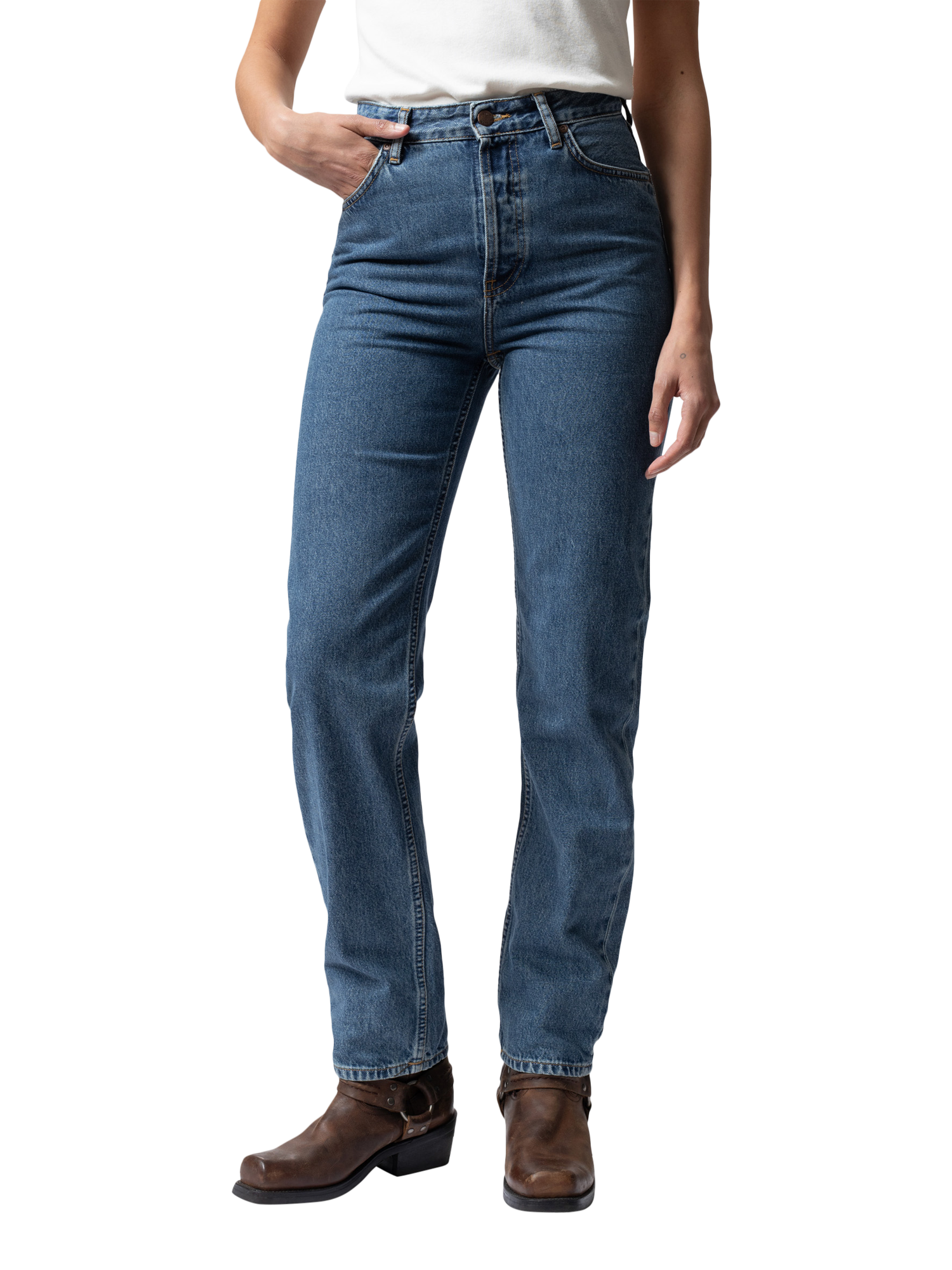Product image 1 of 8, which shows Nudie Jeans Lofty Lo Organic Cotton Straight Jeans, Morning Mis, W24/L28