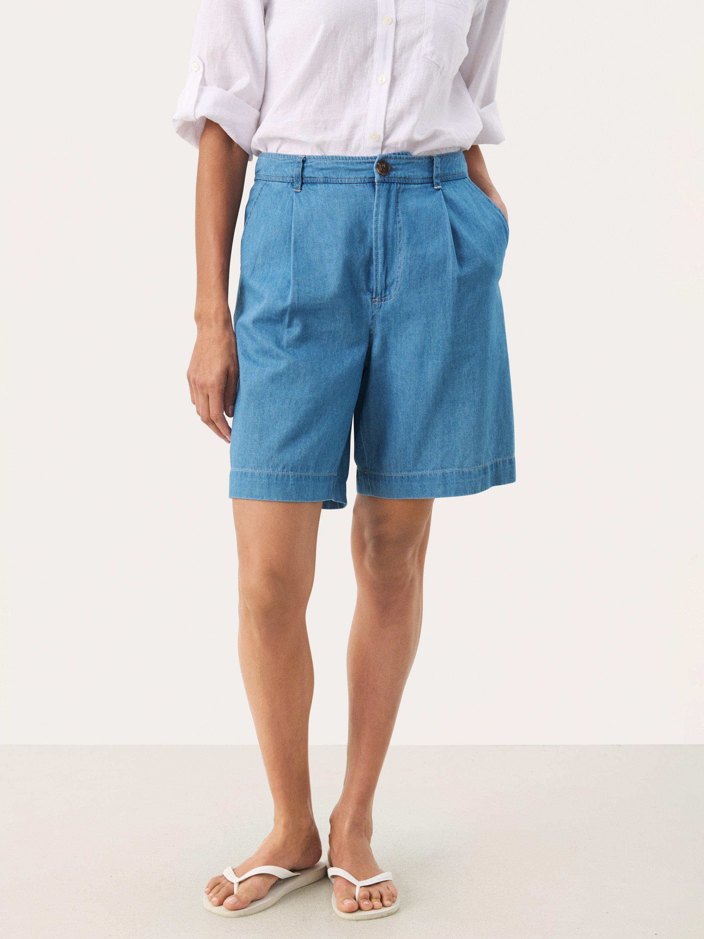 Product image 1 of 6, which shows Part Two Regina Mid Thigh Shorts, Light Blue, 8