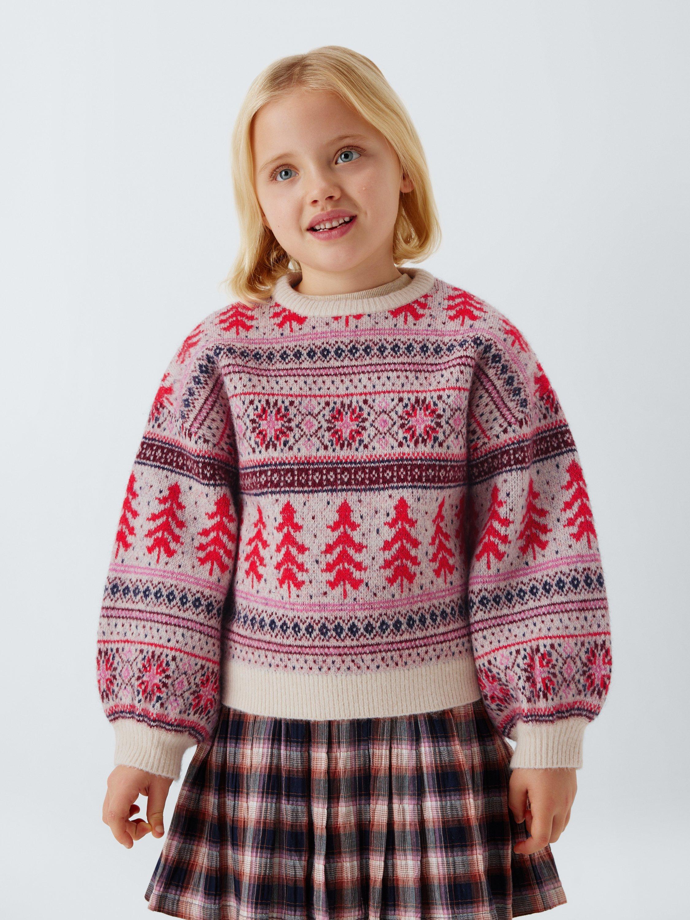 John Lewis Kids' Christmas Fair Isle Jumper, Pink