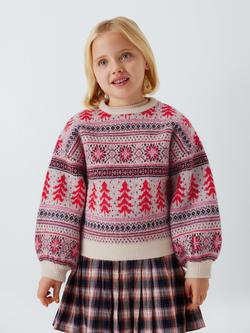 John Lewis Kids' Christmas Fair Isle Jumper, Pink, Pink