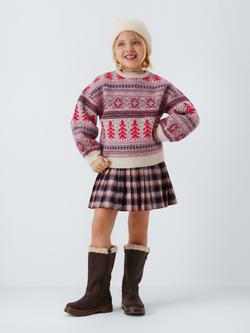 John Lewis Kids' Christmas Fair Isle Jumper, Pink - view 2, Pink