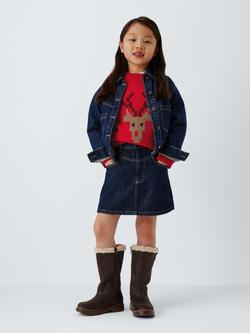 John Lewis Kids' Graphic Reindeer Jumper, Red, Multi - view 2, Red, Multi