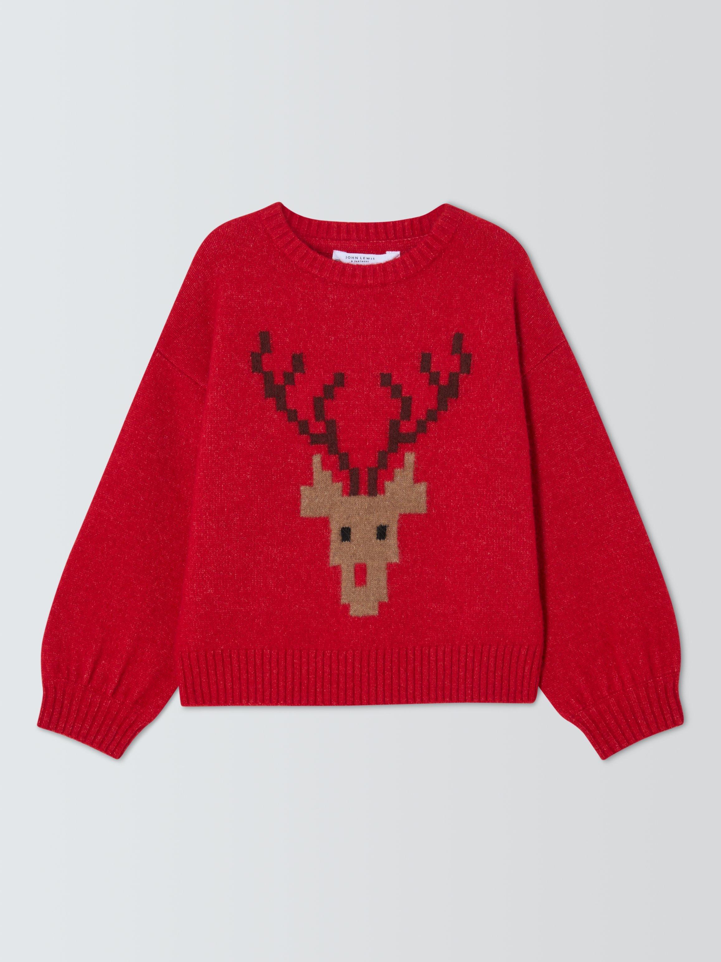 Product image 3 of 7, which shows John Lewis Kids' Graphic Reindeer Jumper, Red, Multi, 5 years
