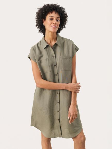 Part Two Ellena Linen Blend Midi Shirt Dress, Green
