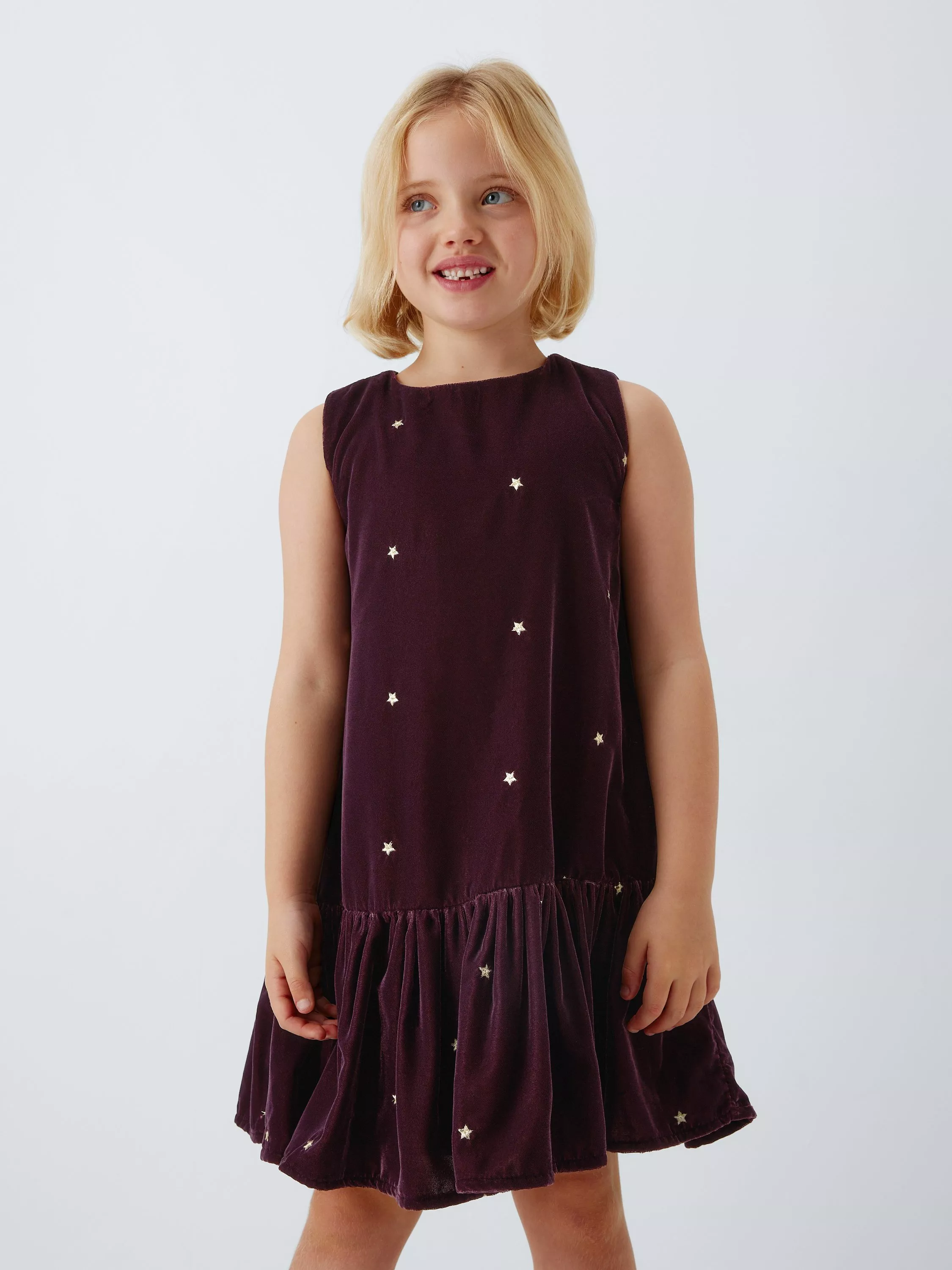 John Lewis Kids' Stars Ruffle Hem Party Dress, Berry, Gold