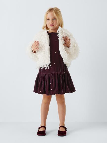 John Lewis Kids' Stars Ruffle Hem Party Dress, Berry, Gold - view 2, Berry, Gold