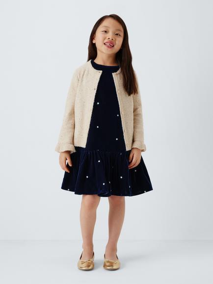 John Lewis Kids' Stars Velvet Ruffle Hem Party Dress, Blue - view 2, Blue