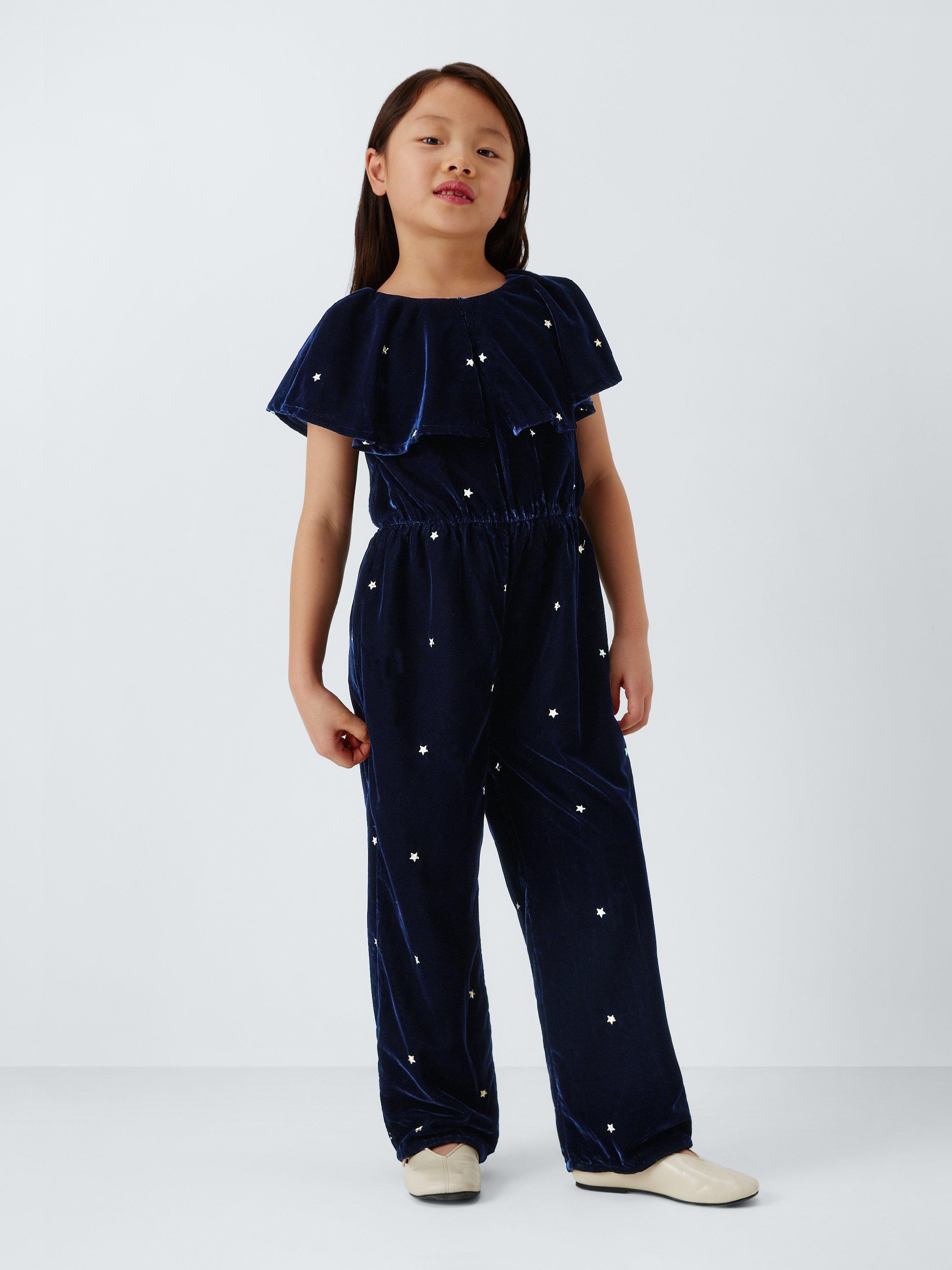 Product image 1 of 7, which shows John Lewis Kids' Star Velvet Jumpsuit, Multi, 7 years