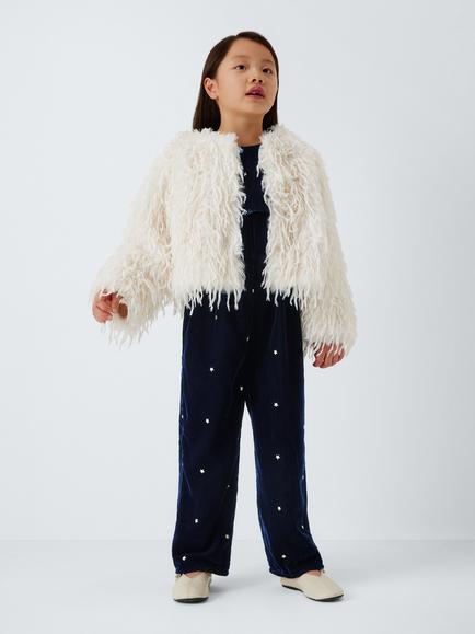 John Lewis Kids' Star Velvet Jumpsuit, Multi - view 2, Multi