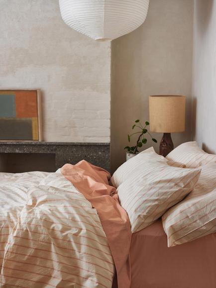 Piglet in Bed Slumber Stripe Washed Cotton Bedding - view 2, Blush Pink
