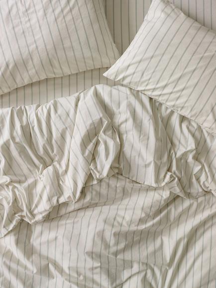 Piglet in Bed Slumber Stripe Washed Cotton Bedding, Mellow Green