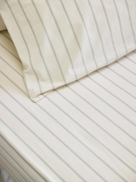 Piglet in Bed Slumber Stripe Cotton Fitted Sheet, Mellow Green