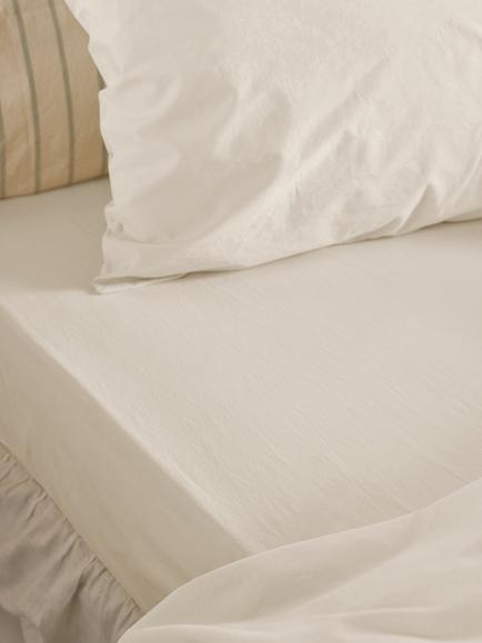 Piglet in Bed Washed Cotton Percale Fitted Sheets, Mindful Cream