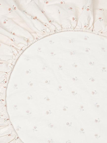 Piglet in Bed Posy Bud Linen Blend Fitted Sheet, Pearl