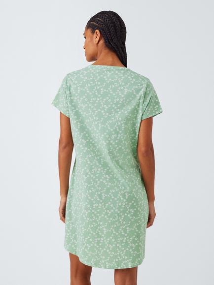 John Lewis Ditsy Notch Neck Nightdress, Light Green - view 2, Light Green