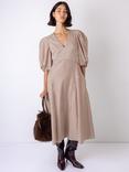 VIVERE Mila Puff Sleeve Bold Striped V-Neck Midi Dress