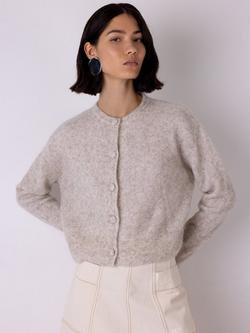 VIVERE Lila Button Neck Wool Blend Cardigan, Oatmeal