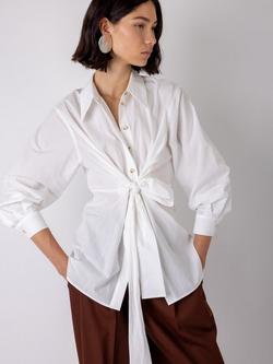 VIVERE Lokia Buttoned Wrap Cotton Shirt, White