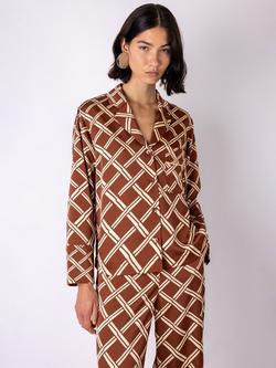 VIVERE Lula Trellis Buttoned Blouse, Brown/Cream