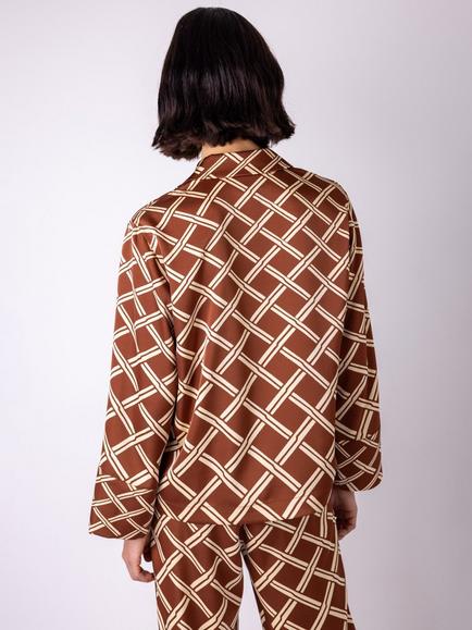 VIVERE Lula Trellis Buttoned Blouse - view 2, Brown/Cream