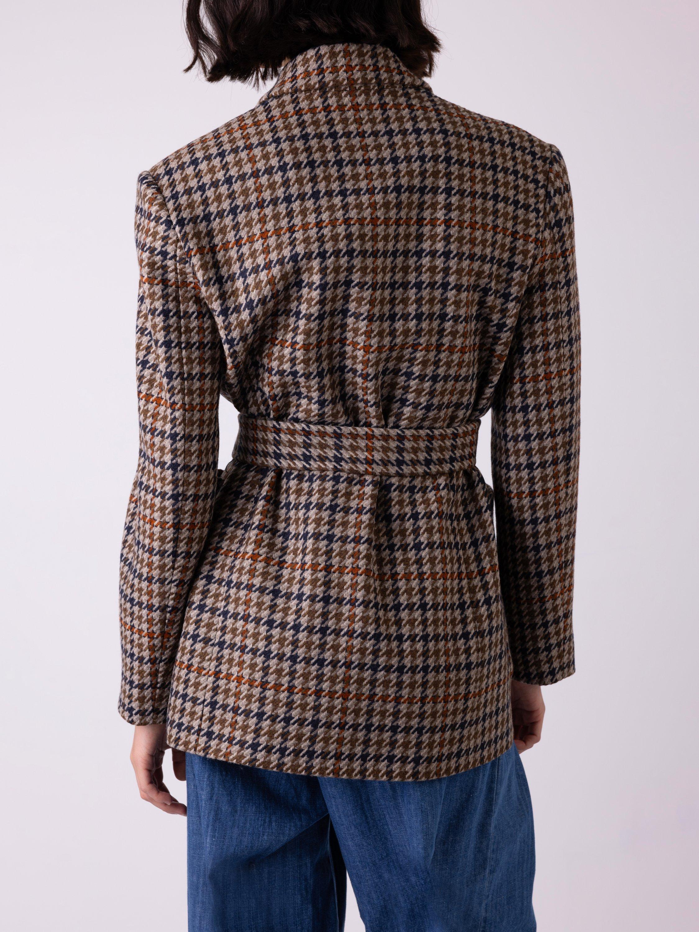 Product image 2 of 5, which shows VIVERE Wilma Wool Blend Check Double Breasted Long Sleeve Blazer, Brown Multi, 16