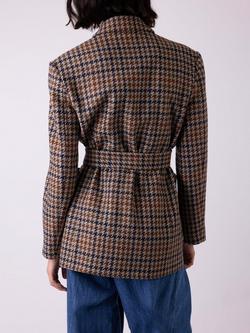 VIVERE Wilma Wool Blend Check Double Breasted Long Sleeve Blazer - view 2, Brown Multi