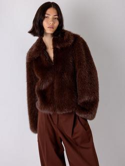 VIVERE Indie Short Hair Faux Fur Jacket, Brown, Brown