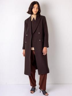 VIVERE Edwina Wool Blend Tailored Coat, Brown, Burgundy