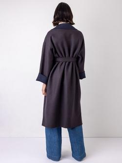 VIVERE Sally Wool Blend Herringbone Check Belted Overcoat - view 2, Navy/Burgundy