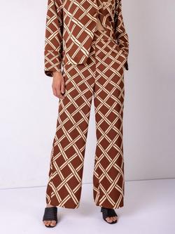 VIVERE Wynn Cross Chick Print Regular Fit Wide Leg Trousers containing LENZING™ ECOVERO™ Viscose, Brown/Cream