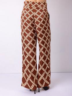 VIVERE Wynn Cross Chick Print Regular Fit Wide Leg Trousers containing LENZING™ ECOVERO™ Viscose - view 2, Brown/Cream