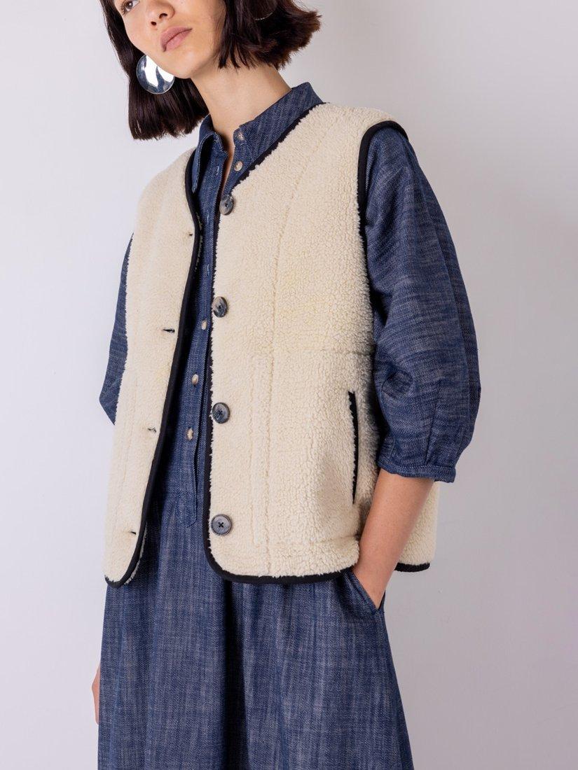 Product image 1 of 4, which shows VIVERE Daisy Borg Waistcoat, Cream/Black, 8