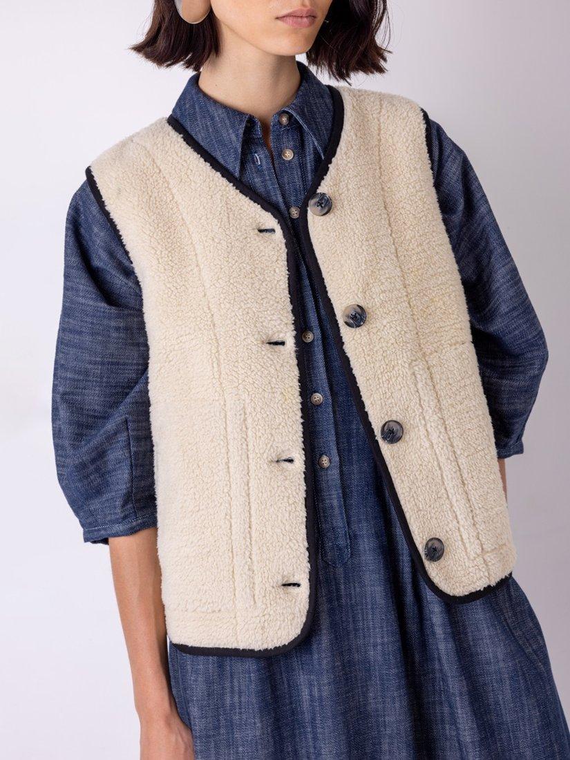 Product image 2 of 4, which shows VIVERE Daisy Borg Waistcoat, Cream/Black, 8
