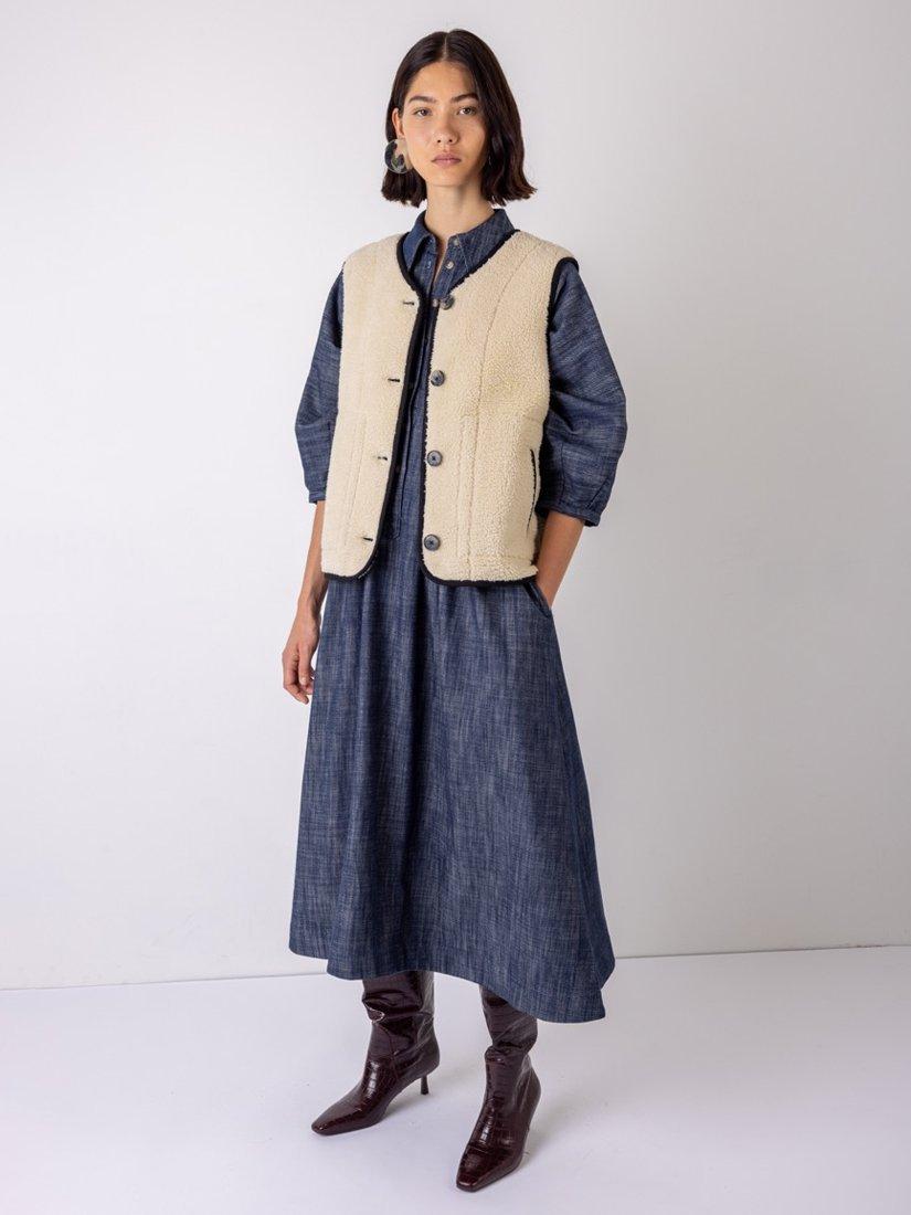 Product image 4 of 4, which shows VIVERE Daisy Borg Waistcoat, Cream/Black, 8