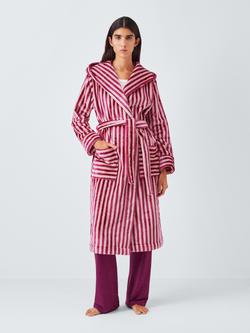 John Lewis Stripe Shimmer Dressing Gown, Raspberry/Pink, Raspberry/Pink