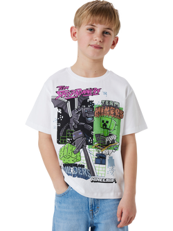 NAME IT Kids' Cotton Short Sleeved Minecraft T-Shirt, Bright White, Bright White