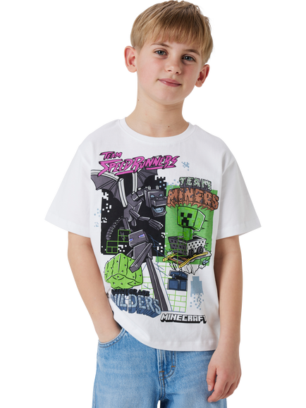 NAME IT Kids' Cotton Short Sleeved Minecraft T-Shirt, Bright White, Bright White