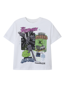 NAME IT Kids' Cotton Short Sleeved Minecraft T-Shirt, Bright White - view 2, Bright White